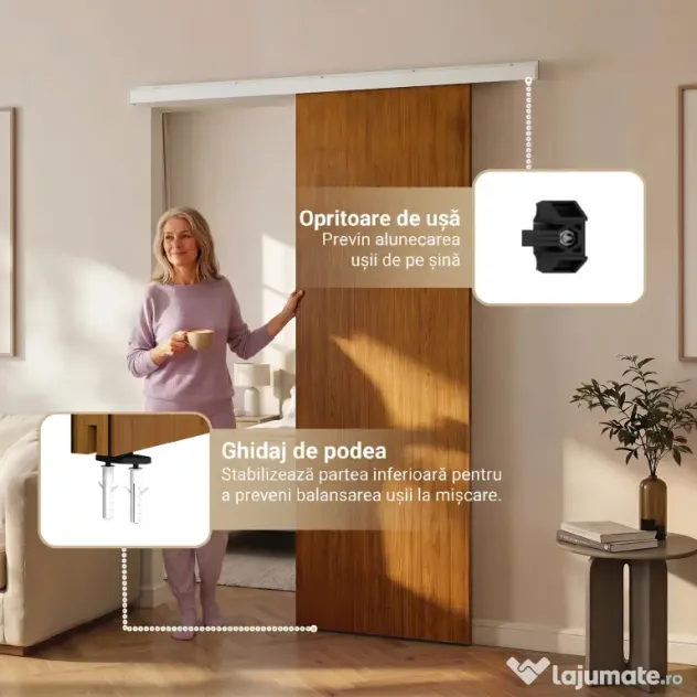 HOMCOM Ușă Culisantă de Interior 75x210 cm, Șină Silențioasă din Aliaj de Aluminiu, Kit Accesorii, Ghidaj, Ușă de Interior Stil Minimalist, din MDF, Impermeabilă, pentru Bucătărie, Baie, Birou