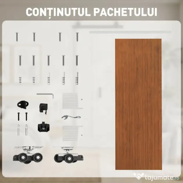 HOMCOM Ușă Culisantă de Interior 75x210 cm, Șină Silențioasă din Aliaj de Aluminiu, Kit Accesorii, Ghidaj, Ușă de Interior Stil Minimalist, din MDF, Impermeabilă, pentru Bucătărie, Baie, Birou