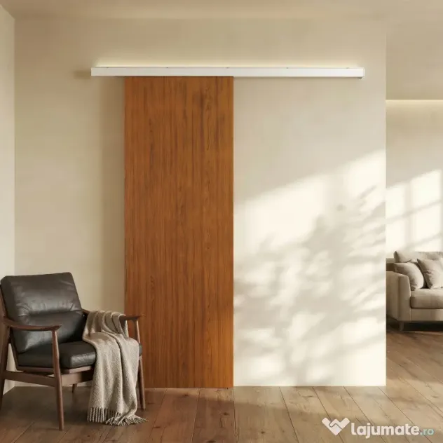 HOMCOM Ușă Culisantă de Interior 75x210 cm, Șină Silențioasă din Aliaj de Aluminiu, Kit Accesorii, Ghidaj, Ușă de Interior Stil Minimalist, din MDF, Impermeabilă, pentru Bucătărie, Baie, Birou