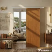 HOMCOM Ușă Culisantă de Interior 75x210 cm, Șină Silențioasă din Aliaj de Aluminiu, Kit Accesorii, Ghidaj, Ușă de Interior Stil Minimalist, din MDF, Impermeabilă, pentru Bucătărie, Baie, Birou 