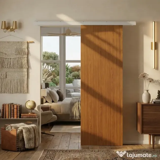 HOMCOM Ușă Culisantă de Interior 75x210 cm, Șină Silențioasă din Aliaj de Aluminiu, Kit Accesorii, Ghidaj, Ușă de Interior Stil Minimalist, din MDF, Impermeabilă, pentru Bucătărie, Baie, Birou