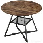 HOMCOM Masă de dining 4 locuri, 100 cm rotundă, bucătărie industrială, poliță de depozitare, maro rustic.