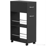 HOMCOM Cărucior de Bucătărie cu 2 Rafturi Deschise, Sertar și Balustrade, Lemn și Oțel Inoxidabil, 25x50x85 cm, Negru