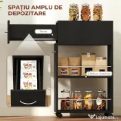 HOMCOM Cărucior de Bucătărie cu 2 Rafturi Deschise, Sertar și Balustrade Negru | Aosom Romania