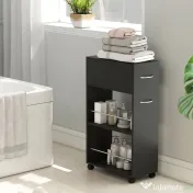 HOMCOM Cărucior de Bucătărie cu 2 Rafturi Deschise, Sertar și Balustrade Negru | Aosom Romania