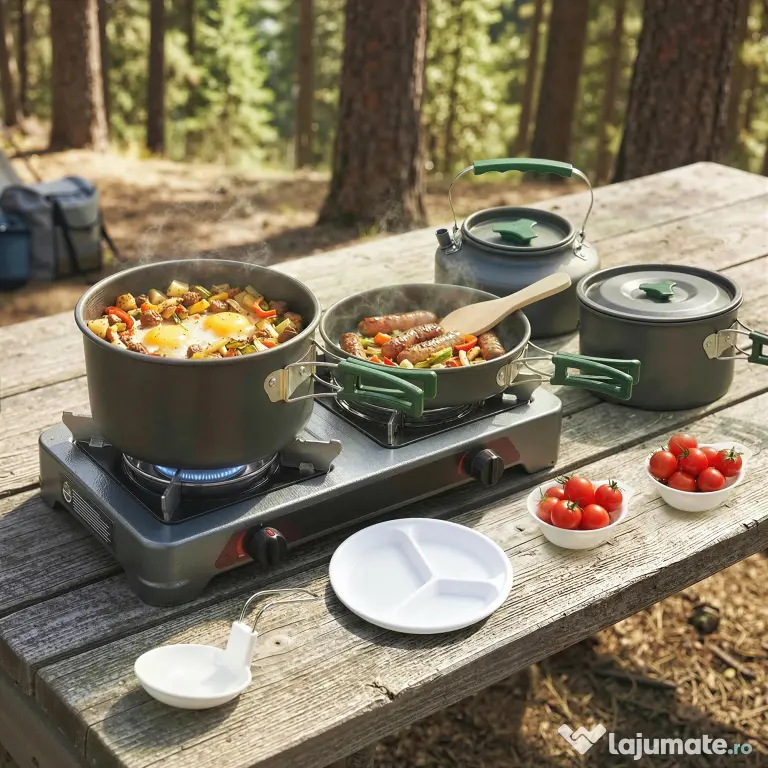Outsunny Set de Oale Camping, 4-5 Persoane, Oțel Inoxidabil, 20.5 x 20.5 x 15.5 cm, Gri | Aosom Romania