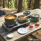 Outsunny Set de Oale Camping, 4-5 Persoane, Oțel Inoxidabil, 20.5 x 20.5 x 15.5 cm, Gri | Aosom Romania