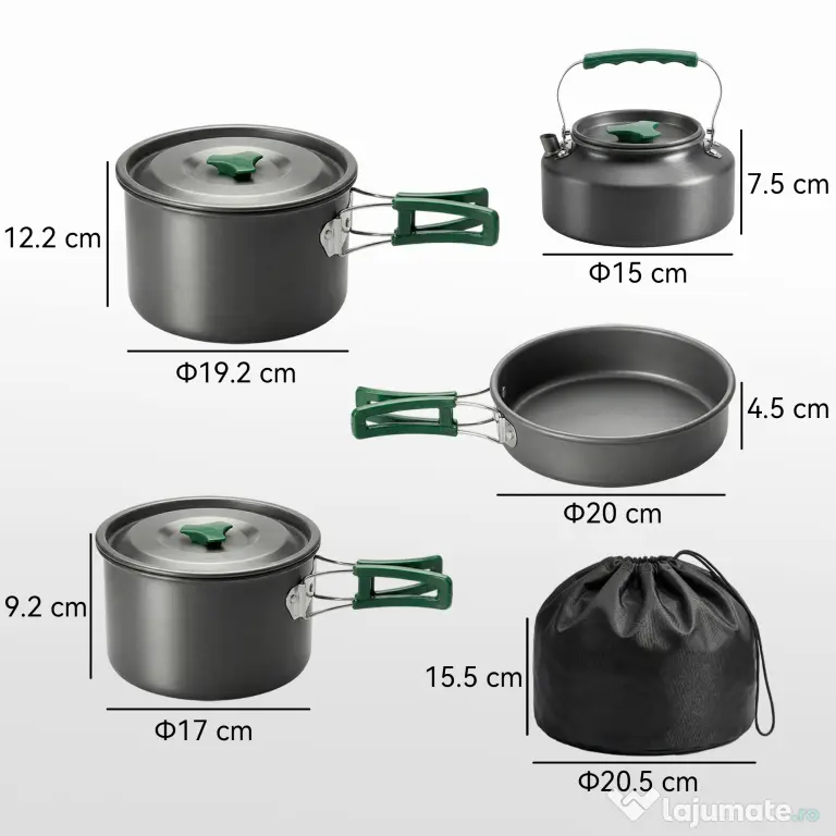 Outsunny Set de Oale Camping, 4-5 Persoane, Oțel Inoxidabil, 20.5 x 20.5 x 15.5 cm, Gri | Aosom Romania