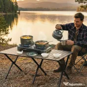 Outsunny Set de Oale Camping, 4-5 Persoane, Oțel Inoxidabil, 20.5 x 20.5 x 15.5 cm, Gri | Aosom Romania