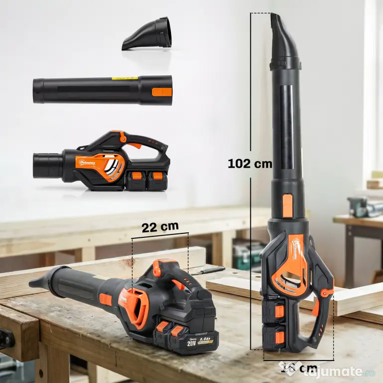 Outsunny Suflător de Frunze cu Baterie 20V, Motor Brushless 900W, 3 Niveluri de Viteză, Turbo Boost, Încărcător, Ușor, pentru Grădină, Frunze, Zăpadă, Praf | Aosom Romania