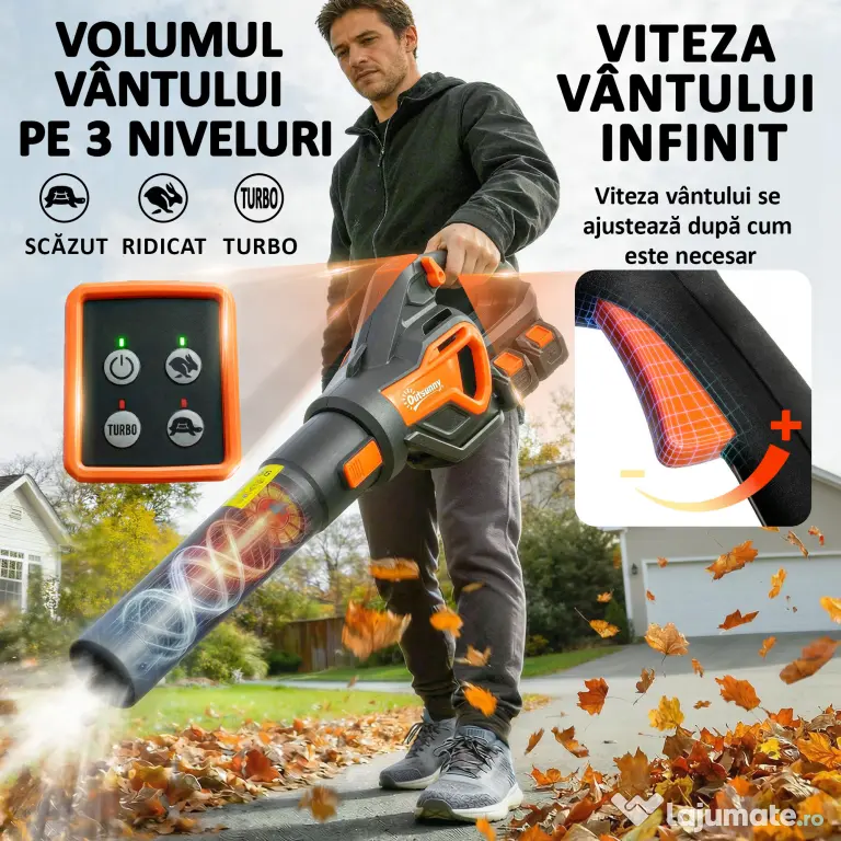 Outsunny Suflător de Frunze cu Baterie 20V, Motor Brushless 900W, 3 Niveluri de Viteză, Turbo Boost, Încărcător, Ușor, pentru Grădină, Frunze, Zăpadă, Praf | Aosom Romania