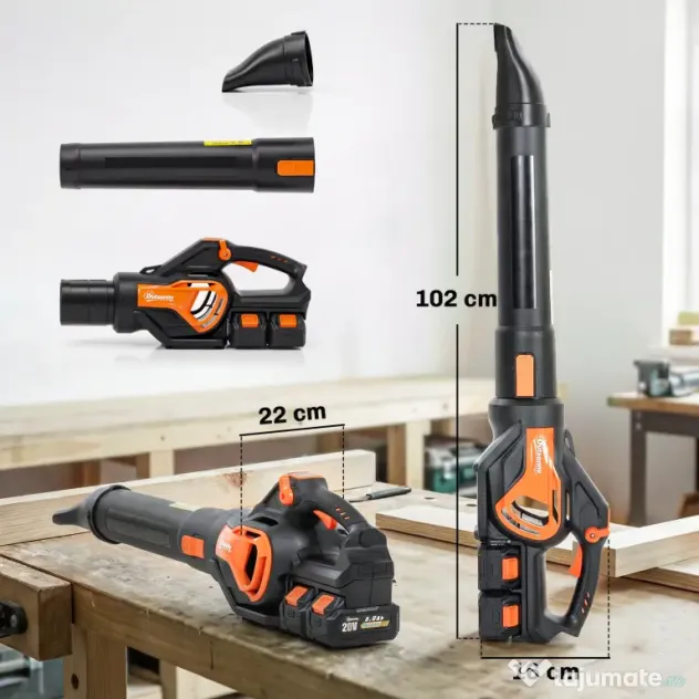 Outsunny Suflător de Frunze cu Baterie 20V, Motor Brushless 900W, 3 Niveluri de Viteză, Turbo Boost, Încărcător, Ușor, pentru Grădină, Frunze, Zăpadă, Praf