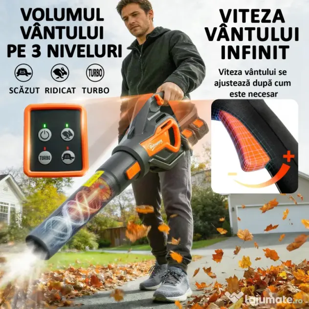 Outsunny Suflător de Frunze cu Baterie 20V, Motor Brushless 900W, 3 Niveluri de Viteză, Turbo Boost, Încărcător, Ușor, pentru Grădină, Frunze, Zăpadă, Praf