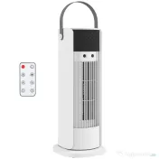 HOMCOM Ventilator de Masă cu Telecomandă și Mâner, Ventilator de Birou cu Nebulizare, Lumină LED, 3 Viteze, Oscilație 90°, Timer 10H, Filtru Detașabil, pentru Casă și Birou, Alb | Aosom Romania