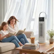 HOMCOM Ventilator de Masă cu Telecomandă și Mâner, Ventilator de Birou cu Nebulizare, Lumină LED, 3 Viteze, Oscilație 90°, Timer 10H, Filtru Detașabil, pentru Casă și Birou, Alb | Aosom Romania