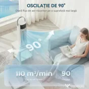 HOMCOM Ventilator de Masă cu Telecomandă și Mâner, Ventilator de Birou cu Nebulizare, Lumină LED, 3 Viteze, Oscilație 90°, Timer 10H, Filtru Detașabil, pentru Casă și Birou, Alb | Aosom Romania