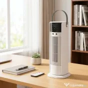 HOMCOM Ventilator de Masă cu Telecomandă și Mâner, Ventilator de Birou cu Nebulizare, Lumină LED, 3 Viteze, Oscilație 90°, Timer 10H, Filtru Detașabil, pentru Casă și Birou, Alb | Aosom Romania