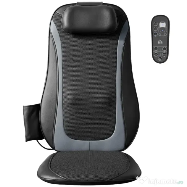 HOMCOM Scaun de Masaj cu Încălzire, Shiatsu și Frământare pentru Spate, Vibrație pentru Șolduri și Coapse, Negru | Aosom Romania