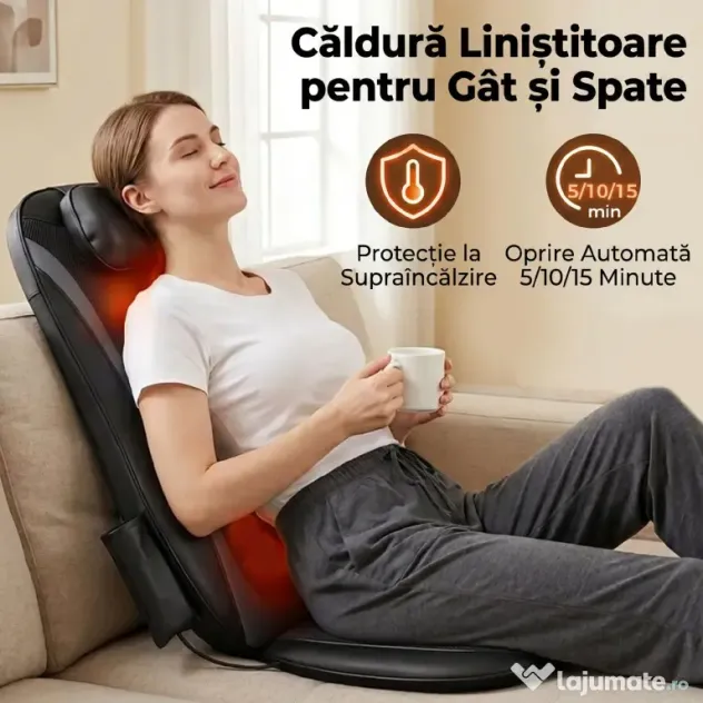 HOMCOM Scaun de Masaj cu Încălzire, Shiatsu și Frământare pentru Spate, Vibrație pentru Șolduri și Coapse, Negru | Aosom Romania