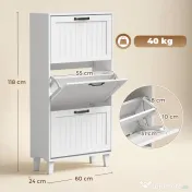 HOMCOM Dulap pentru încălțăminte, 3 sertare rabatabile, rafturi reglabile, îngust, Alb. | Aosom Romania 