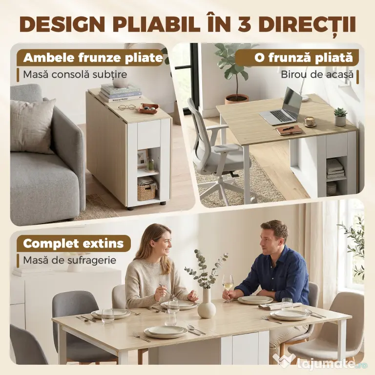 HOMCOM Masă Pliabilă pentru 6 Persoane cu 2 Sertare și 4 Rafturi | Aosom Romania