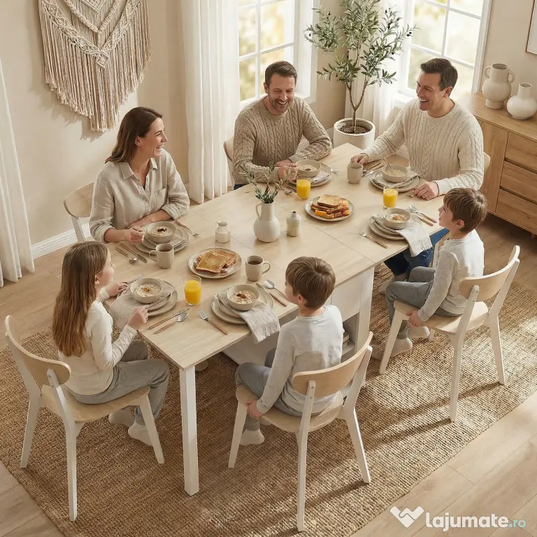 HOMCOM Masă Pliabilă pentru 6 Persoane cu 2 Sertare și 4 Rafturi | Aosom Romania