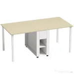 HOMCOM Masă Pliabilă pentru 6 Persoane cu 2 Sertare și 4 Rafturi, Natura