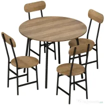 HOMCOM Set masă 5 piese: masă și 4 scaune, picioare metal, finisaj natural. | Aosom Romania