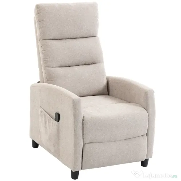 HOMCOM Fotoliu Masaj Reclinabil Manual 160°, Chenille, Suport Picioare, Telecomandă, Buzunare, Crem | Aosom Romania