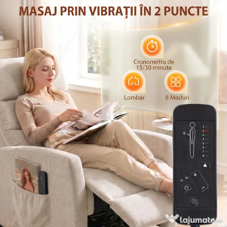 HOMCOM Fotoliu Masaj Reclinabil Manual 160°, Chenille, Suport Picioare, Telecomandă, Buzunare, Crem | Aosom Romania
