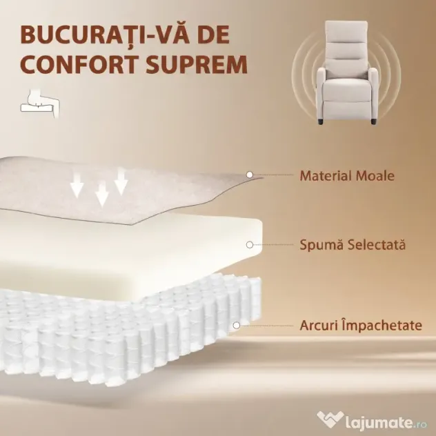 HOMCOM Fotoliu Masaj Reclinabil Manual 160°, Chenille, Suport Picioare, Telecomandă, Buzunare, Crem | Aosom Romania