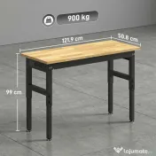 HOMCOM Masă de Lucru Reglabilă 122 cm, Blat Robust din Lemn de Cauciuc, 2 Prize AC și 2 Porturi USB, Panou Perforat, Capacitate 900 kg, pentru Garaj, Atelier și Casă | Aosom Romania 