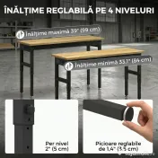 HOMCOM Masă de Lucru Reglabilă 122 cm, Blat Robust din Lemn de Cauciuc, 2 Prize AC și 2 Porturi USB, Panou Perforat, Capacitate 900 kg, pentru Garaj, Atelier și Casă | Aosom Romania 