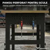 HOMCOM Masă de Lucru Reglabilă 122 cm, Blat Robust din Lemn de Cauciuc, 2 Prize AC și 2 Porturi USB, Panou Perforat, Capacitate 900 kg, pentru Garaj, Atelier și Casă | Aosom Romania 