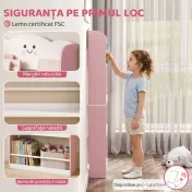 AIYAPLAY Bibliotecă Montessori Copii 3-6 Ani, Tematică Vată de Zahăr, 4 Rafturi din Lemn, Cameră Copii, Roz | Aosom Romania