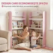 AIYAPLAY Bibliotecă Montessori Copii 3-6 Ani, Tematică Vată de Zahăr, 4 Rafturi din Lemn, Cameră Copii, Roz | Aosom Romania