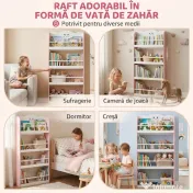 AIYAPLAY Bibliotecă Montessori Copii 3-6 Ani, Tematică Vată de Zahăr, 4 Rafturi din Lemn, Cameră Copii, Roz | Aosom Romania