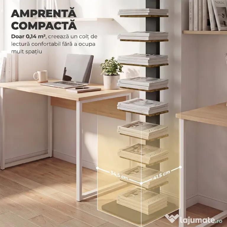 HOMCOM Bibliotecă Tip Turn Multifuncțională cu 11 Rafturi, Maro Rustic