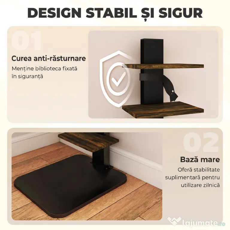 HOMCOM Bibliotecă Tip Turn Multifuncțională cu 11 Rafturi, Maro Rustic