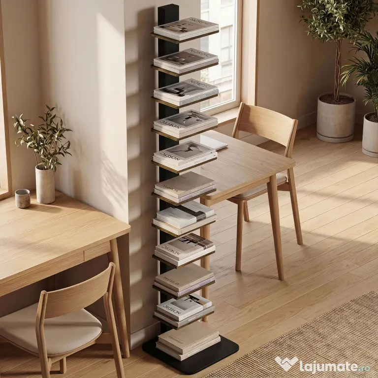 HOMCOM Bibliotecă Tip Turn Multifuncțională cu 11 Rafturi, Maro Rustic