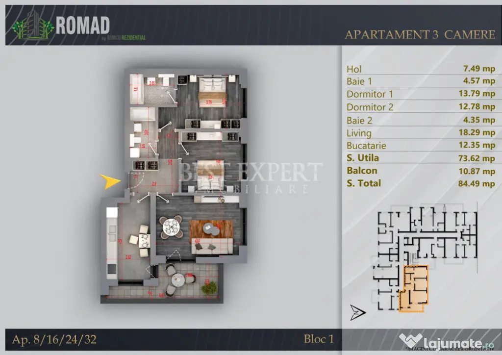 3 Camere Direct Dezvoltator | 73,62 mp Utili | Finalizare 20