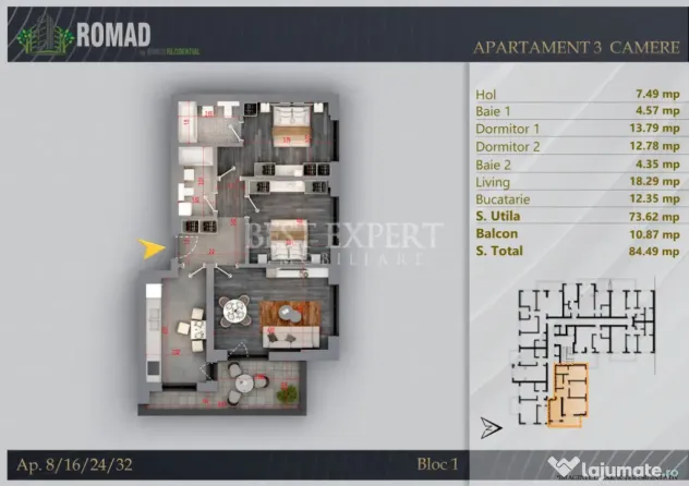 3 Camere Direct Dezvoltator | 73,62 mp Utili | Finalizare 20