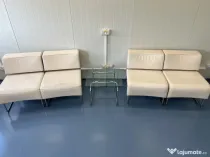 Set 4 fotolii piele naturală plus măsuță de sticla
