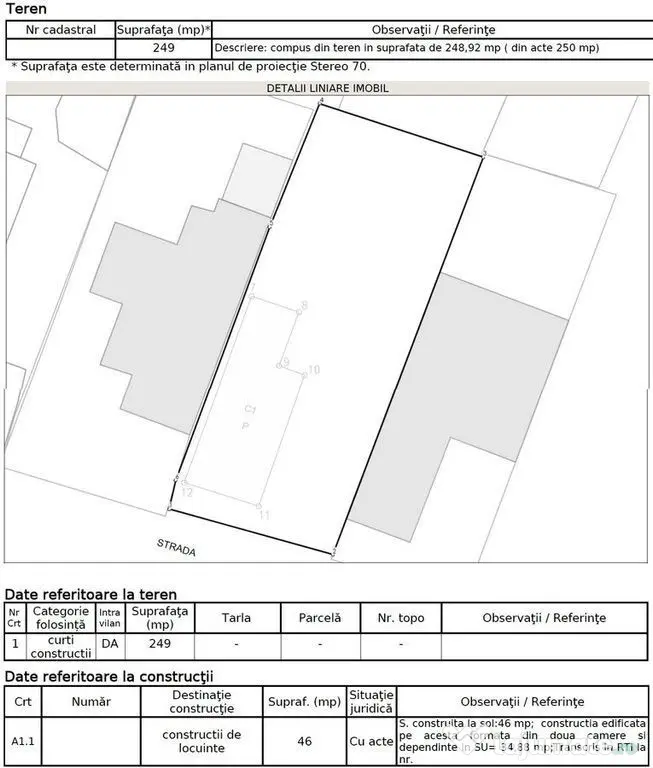 Teren 250 mp, deschidere 10m, Antiaeriana, casa demolabila