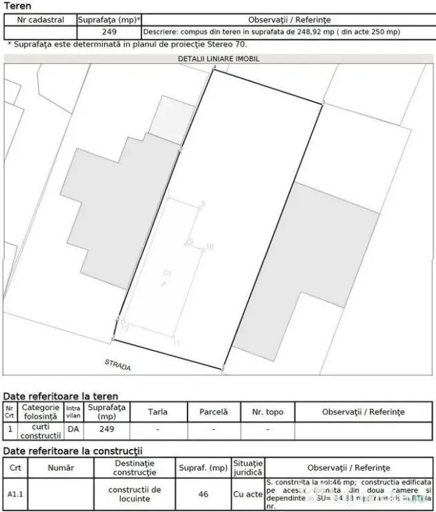 Teren 250 mp, deschidere 10m, Antiaeriana, casa demolabila