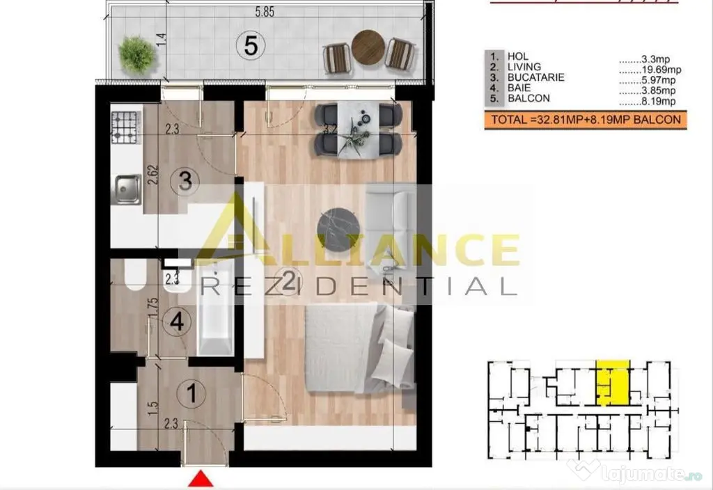 15 MINUTE METROU BERCENI - GARSONIERA - 75.500eur TVA INCLUS