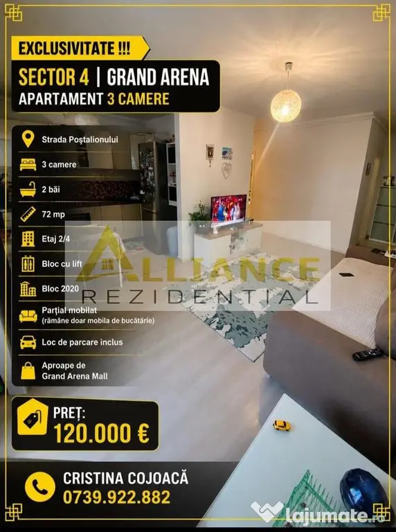 Sector 4 Grand Arena Apartament 3 camere 2 bai Mobilat si...