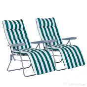 Outsunny Set 2 sezlonguri de Gradina pentru Plaja cu Brate Reclinabile, Alb si Verde 
