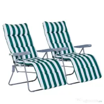 Outsunny Set 2 sezlonguri de Gradina pentru Plaja cu Brate Reclinabile, Alb si Verde