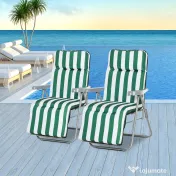 Outsunny Set 2 sezlonguri de Gradina pentru Plaja cu Brate Reclinabile, Alb si Verde 